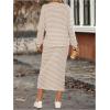 image:imageMakeMeChic Womens 2 Piece Set Striped Sweatshirt Crew Neck Tops and Midi Skirt Matching SetsKhaki