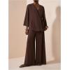 image:imageMakeMeChic Womens 2 Piece Set Wrap V Neck 34 Sleeve Blouse and Wide Leg Pant Business Casual OutfitsBrown
