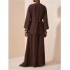 image:imageMakeMeChic Womens 2 Piece Set Wrap V Neck 34 Sleeve Blouse and Wide Leg Pant Business Casual OutfitsBrown