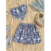 image:imageMakeMeChic Womens 2 Piece Sets Boho Vacation Outfit Fringe Strapless Tube Crop Tops Shorts SetMulticolor