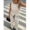 image:imageMakeMeChic Womens 2 Piece Sets Button Down Vest Top and Pants Summer Business Casual OutfitsApricot
