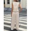 image:imageMakeMeChic Womens 2 Piece Sets Button Down Vest Top and Pants Summer Business Casual OutfitsApricot