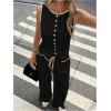 image:imageMakeMeChic Womens 2 Piece Sets Button Down Vest Top and Pants Summer Business Casual OutfitsBlack