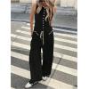 image:imageMakeMeChic Womens 2 Piece Sets Button Down Vest Top and Pants Summer Business Casual OutfitsBlack