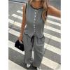 image:imageMakeMeChic Womens 2 Piece Sets Button Down Vest Top and Pants Summer Business Casual OutfitsGrey