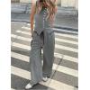 image:imageMakeMeChic Womens 2 Piece Sets Button Down Vest Top and Pants Summer Business Casual OutfitsGrey