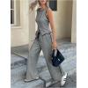 image:imageMakeMeChic Womens 2 Piece Sets Button Down Vest Top and Pants Summer Business Casual OutfitsGrey