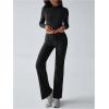 image:imageMakeMeChic Womens 2 Piece Sets Crew Neck Crop Tops and Low Rise Wide Leg Pants Lounge Summer SetsBlack