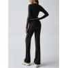 image:imageMakeMeChic Womens 2 Piece Sets Crew Neck Crop Tops and Low Rise Wide Leg Pants Lounge Summer SetsBlack
