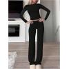 image:imageMakeMeChic Womens 2 Piece Sets Crew Neck Crop Tops and Low Rise Wide Leg Pants Lounge Summer SetsBlack
