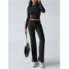image:imageMakeMeChic Womens 2 Piece Sets Crew Neck Crop Tops and Low Rise Wide Leg Pants Lounge Summer SetsBlack
