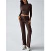 image:imageMakeMeChic Womens 2 Piece Sets Crew Neck Crop Tops and Low Rise Wide Leg Pants Lounge Summer SetsBrown