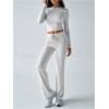 image:imageMakeMeChic Womens 2 Piece Sets Crew Neck Crop Tops and Low Rise Wide Leg Pants Lounge Summer SetsGrey