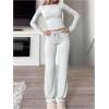 image:imageMakeMeChic Womens 2 Piece Sets Crew Neck Crop Tops and Low Rise Wide Leg Pants Lounge Summer SetsGrey