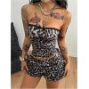 image:imageMakeMeChic Womens 2 Piece Sets Leopard Strapless Tube Crop Tops and Layered Ruffle Shorts OutfitsGrey