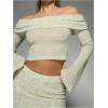 image:imageMakeMeChic Womens 2 Piece Sets Off The Shoulder Crop Top and Bodycon Skirt Knit Fall ClothesGreen