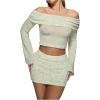 image:imageMakeMeChic Womens 2 Piece Sets Off The Shoulder Crop Top and Bodycon Skirt Knit Fall ClothesGreen