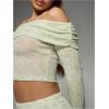 image:imageMakeMeChic Womens 2 Piece Sets Off The Shoulder Crop Top and Bodycon Skirt Knit Fall ClothesGreen