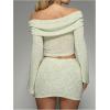 image:imageMakeMeChic Womens 2 Piece Sets Off The Shoulder Crop Top and Bodycon Skirt Knit Fall ClothesGreen