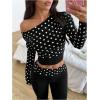 image:imageMakeMeChic Womens 2 Piece Sets Polka Dots Off The Shoulder Crop Tops Flare Pants Holiday OutfitsBlack and White
