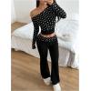 image:imageMakeMeChic Womens 2 Piece Sets Polka Dots Off The Shoulder Crop Tops Flare Pants Holiday OutfitsBlack and White