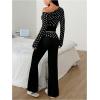 image:imageMakeMeChic Womens 2 Piece Sets Polka Dots Off The Shoulder Crop Tops Flare Pants Holiday OutfitsBlack and White