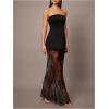 image:imageMakeMeChic Womens 2 Piece Sets Strapless Bandeau Tube Top Mesh Lace Maxi Skirt Elegant Cocktail OutfitsBlack