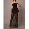 image:imageMakeMeChic Womens 2 Piece Sets Strapless Bandeau Tube Top Mesh Lace Maxi Skirt Elegant Cocktail OutfitsBlack