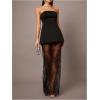 image:imageMakeMeChic Womens 2 Piece Sets Strapless Bandeau Tube Top Mesh Lace Maxi Skirt Elegant Cocktail OutfitsBlack