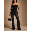 image:imageMakeMeChic Womens 2 Piece Sets Strapless Bandeau Tube Top Mesh Lace Pants Elegant OutfitsBlack