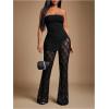 image:imageMakeMeChic Womens 2 Piece Sets Strapless Bandeau Tube Top Mesh Lace Pants Elegant OutfitsBlack