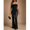 image:imageMakeMeChic Womens 2 Piece Sets Strapless Bandeau Tube Top Mesh Lace Pants Elegant OutfitsBlack