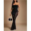 image:imageMakeMeChic Womens 2 Piece Sets Strapless Bandeau Tube Top Mesh Lace Pants Elegant OutfitsBlack