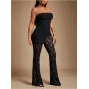 image:imageMakeMeChic Womens 2 Piece Sets Strapless Bandeau Tube Top Mesh Lace Pants Elegant OutfitsBlack