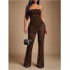 image:imageMakeMeChic Womens 2 Piece Sets Strapless Bandeau Tube Top Mesh Lace Pants Elegant OutfitsBrown