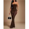 image:imageMakeMeChic Womens 2 Piece Sets Strapless Bandeau Tube Top Mesh Lace Pants Elegant OutfitsBrown