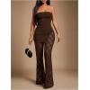 image:imageMakeMeChic Womens 2 Piece Sets Strapless Bandeau Tube Top Mesh Lace Pants Elegant OutfitsBrown