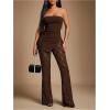 image:imageMakeMeChic Womens 2 Piece Sets Strapless Bandeau Tube Top Mesh Lace Pants Elegant OutfitsBrown