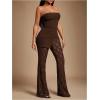 image:imageMakeMeChic Womens 2 Piece Sets Strapless Bandeau Tube Top Mesh Lace Pants Elegant OutfitsBrown