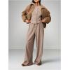 image:imageMakeMeChic Womens 2 Piece Sets Striped Long Sleeve Button Down Shirts and Wide Leg Pants Matching OutfitsCoffee Brown