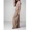 image:imageMakeMeChic Womens 2 Piece Sets Striped Long Sleeve Button Down Shirts and Wide Leg Pants Matching OutfitsCoffee Brown