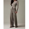 image:imageMakeMeChic Womens 2 Piece Sets Striped Long Sleeve Button Down Shirts and Wide Leg Pants Matching OutfitsMulticolor