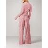 image:imageMakeMeChic Womens 2 Piece Sets Striped Long Sleeve Button Down Shirts and Wide Leg Pants Matching OutfitsPink