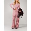 image:imageMakeMeChic Womens 2 Piece Sets Striped Long Sleeve Button Down Shirts and Wide Leg Pants Matching OutfitsPink