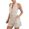 image:imageMakeMeChic Womens 2 Piece Sets Striped Metal Halter Vest Crop Tops and Shorts Business Casual OutfitsMulticolor