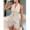 image:imageMakeMeChic Womens 2 Piece Sets Striped Metal Halter Vest Crop Tops and Shorts Business Casual OutfitsMulticolor