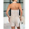 image:imageMakeMeChic Womens 2 Piece Sets Striped Metal Halter Vest Crop Tops and Shorts Business Casual OutfitsMulticolor