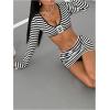 image:imageMakeMeChic Womens 2 Piece Sets Striped Scoop Neck Buckle Crop Tops Bodycon Skirts Y2k Sexy OutfitBlack and White