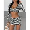 image:imageMakeMeChic Womens 2 Piece Sets Striped Scoop Neck Buckle Crop Tops Bodycon Skirts Y2k Sexy OutfitBlack and White
