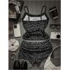 image:imageMakeMeChic Womens 2 Piece Summer Outfits Cheetah Print Lace Trim Cami Tops and Micro Mini Shorts SetsMulticolor